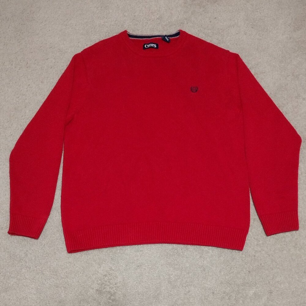 Chaps Men's Sweater, Solid Red Large Vintage Scholar Crewneck
